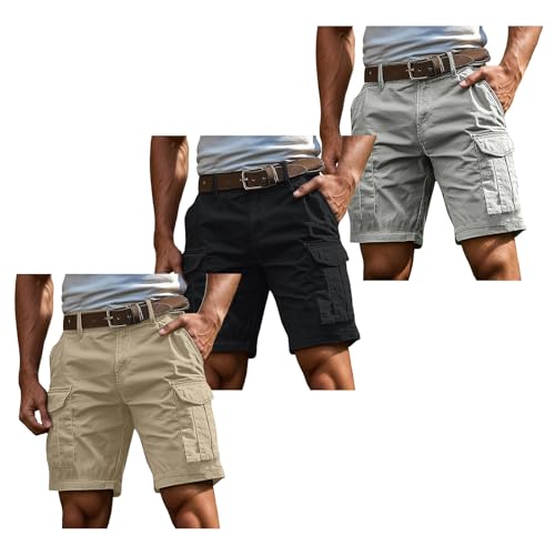 Famzuneu cargo hose kurz herren, 3er Pack Cargo Shorts Herren Kurz Hosen Cargohose mit Reißverschluss und Knopf Mehrere Taschen Arbeitshosen Männer Sommer Bermuda Shorts Geschnittene Outdoorhose XL von Famzuneu