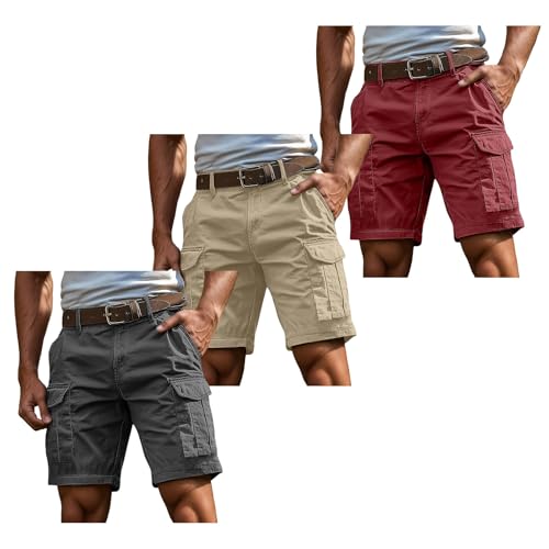 Famzuneu cargo kurze hose herren, 3er Pack Cargo Shorts Herren Kurz Hosen Cargohose mit Reißverschluss und Knopf Mehrere Taschen Arbeitshosen Männer Sommer Bermuda Shorts Geschnittene Outdoorhose XL von Famzuneu