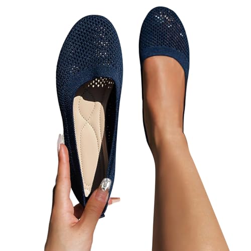 Famzuneu damen ballerinas bequem, Damen Ballerinas Weite H Sportliche Dirndl Schuhe Elegant Flache Trachtenschuhe Sommerschuhe Weiche Sommer Ballettschuhe zum Kleid Barfußschuhe Mädchen, Marine, 40 von Famzuneu