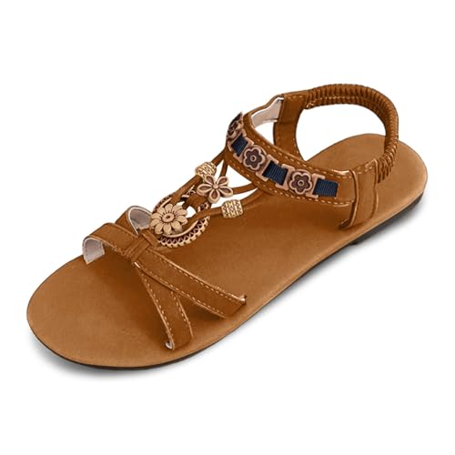 Famzuneu damen sandalen elegant dunkelblau, clogs leder, Bequeme Damen Sandalen Flache Sohle Freizeitschuhe Sommer Casual Offene Zehen Weiche Einlegesohle Leicht Atmungsaktiv Tragbar Jeans Style, 41 von Famzuneu