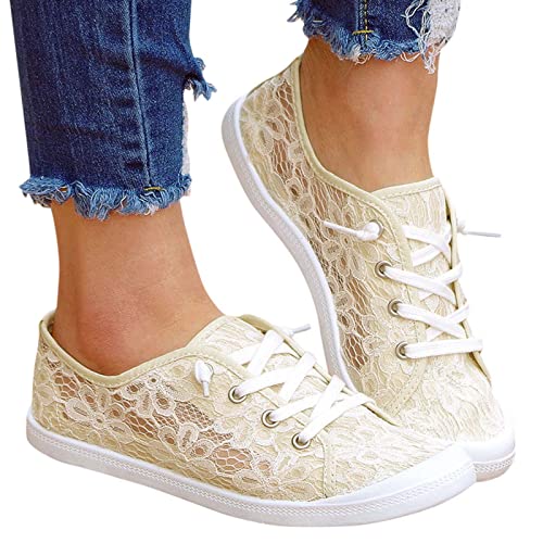 Famzuneu dirndl schuhe damen blau, Trachten Sneaker Damen Spitzen Flach Trachtenschuhe Dirndl Schuhe Mesh Atmungsaktive Turnschuhe Elegant Bequem Stoffschuhe Oktoberfest Outdoor Brautschuhe Beige 40 von Famzuneu