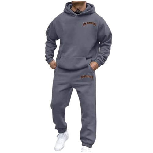 Famzuneu grauer jogginganzug herren baggy, Sportanzug Herren Kurz Warm Trainingsanzüge Trainingsanzug Set mit Kapuze und Taschen Gym Tracksuit Jogginganzug Baggy Zweiteiler Freizeitanzug Sportanzug von Famzuneu