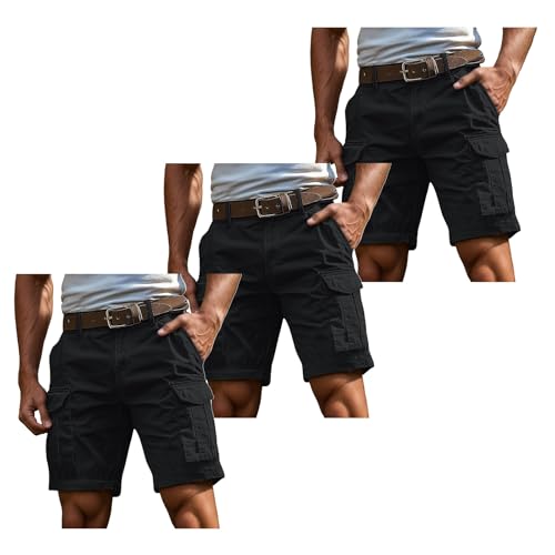 Famzuneu herren cargo shorts, 3er Pack Cargo Shorts Herren Kurz Hosen Cargohose mit Reißverschluss und Knopf Mehrere Taschen Arbeitshosen Männer Sommer Bermuda Shorts Geschnittene Outdoorhose XXL von Famzuneu