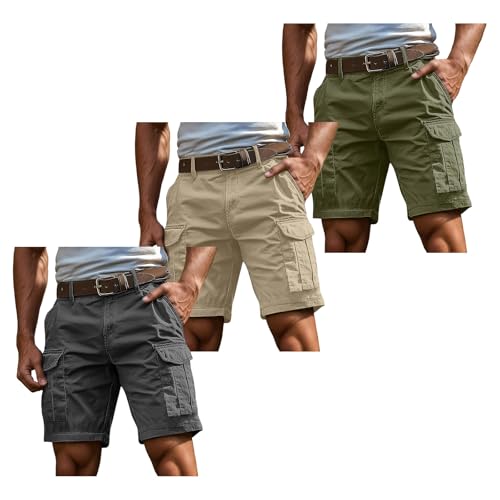 Famzuneu herren-shorts, 3er Pack Cargo Shorts Herren Kurz Hosen Cargohose mit Reißverschluss und Knopf Mehrere Taschen Arbeitshosen Männer Sommer Bermuda Shorts Geschnittene Outdoorhose L von Famzuneu