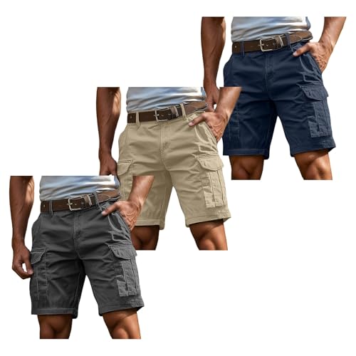 Famzuneu herren shorts stretch, 3er Pack Cargo Shorts Herren Kurz Hosen Cargohose mit Reißverschluss und Knopf Mehrere Taschen Arbeitshosen Männer Sommer Bermuda Shorts Geschnittene Outdoorhose M von Famzuneu