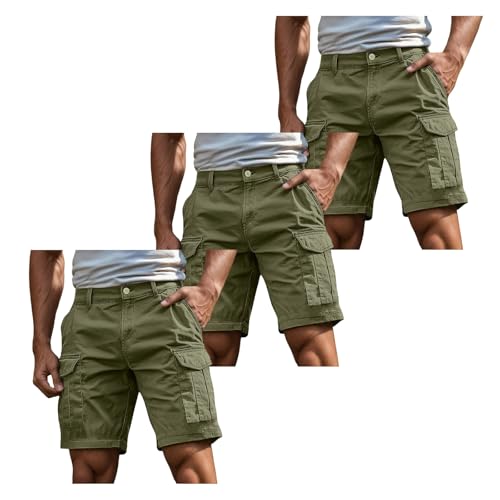 Famzuneu kurze arbeitshose, 3er Pack Cargo Shorts Herren Kurz Hosen Cargohose mit Reißverschluss und Knopf Mehrere Taschen Arbeitshosen Männer Sommer Bermuda Shorts Geschnittene Outdoorhose XXL von Famzuneu