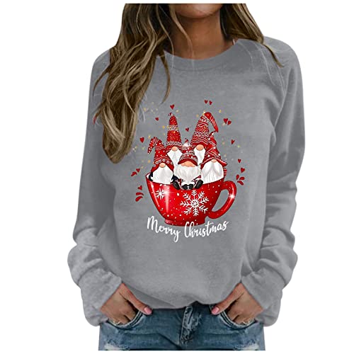 Famzuneu lustiger Weihnachtspullover Damen, Weihnachtspullover Damen Wichtel Lustig Weihnachten Pullover Rundhals Schön Weihnachts Sweatshirt Ugly Winter Langarmshirt Große Größen Weihnachtspulli von Famzuneu