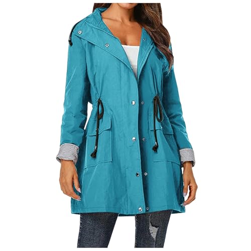 Famzuneu regenjacke damen lang große größen 56, Regenjacke Damen Fahrrad Outdoor Jacken Fahrradjacke mit Kapuze Dünne Regenmantel Große Größe Atmungsaktiv Windbreaker Windjacke Leichte Regencape von Famzuneu