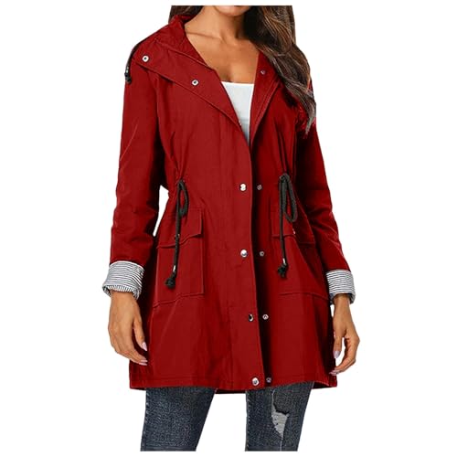Famzuneu regenjacke damen leicht gefüttert, Regenjacke Damen Fahrrad Outdoor Jacken Fahrradjacke mit Kapuze Dünne Regenmantel Große Größe Atmungsaktiv Windbreaker Windjacke Leichte Regencape von Famzuneu