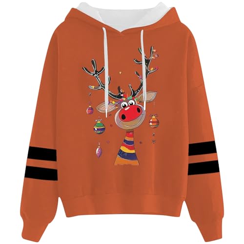Famzuneu Pullover Weihnachten Hoodie Damen Weihnachtspullover 3D Druck Lustig Kapuzenpullover Weihnachts Sweatshirt Langarmshirt Pullover Herbst Winter Festlich Oberteile von Famzuneu