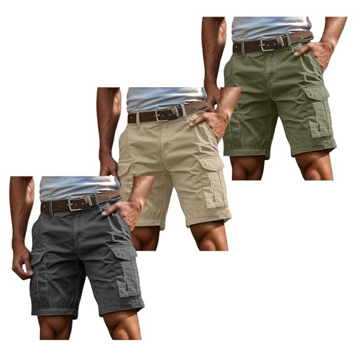 Famzuneu shorts herren stretch, 3er Pack Cargo Shorts Herren Kurz Hosen Cargohose mit Reißverschluss und Knopf Mehrere Taschen Arbeitshosen Männer Sommer Bermuda Shorts Geschnittene Outdoorhose XXL von Famzuneu