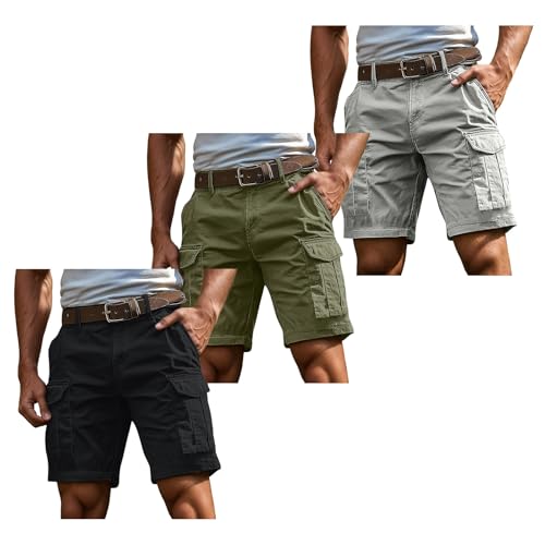 Famzuneu summer shorts men, 3er Pack Cargo Shorts Herren Kurz Hosen Cargohose mit Reißverschluss und Knopf Mehrere Taschen Arbeitshosen Männer Sommer Bermuda Shorts Geschnittene Outdoorhose M von Famzuneu