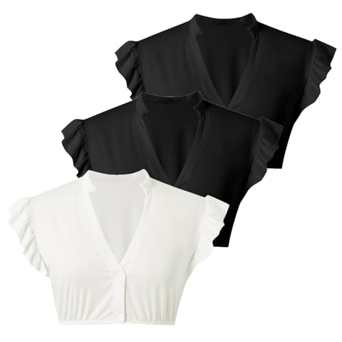 Famzuneu trachtenbluse, 3er Pack Dirndl Bluse Damen Flügelärmel Schwarz Weiß Dirndlbluse Kurzarm Spitze Trachtenbluse Sexy V Ausschnitt Spitzenbluse Dirndlblusen Trachten Oktoberfest Kostüm L von Famzuneu