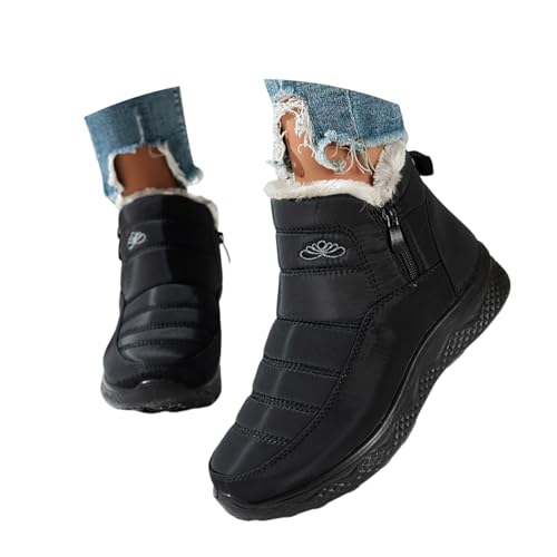 Famzuneu wasserdichte winterschuhe damen, Winterschuhe Damen Gefüttert Boots Winter Warme Knöchelstiefel Schneeboots Wasserdicht Stiefeletten Winterstiefel Bequem Outdoor Reißverschluss Schwarz 42 von Famzuneu