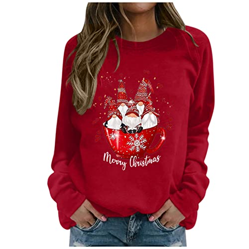 Famzuneu weihnachtsbluse Damen lustig, Weihnachtspullover Damen Wichtel Lustig Weihnachten Pullover Rundhals Schön Weihnachts Sweatshirt Ugly Winter Langarmshirt Große Größen Weihnachtspulli von Famzuneu
