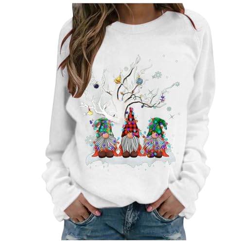Famzuneu weihnachtskostüm Damen lustig, Weihnachtspullover Damen Wichtel Lustig Weihnachten Pullover Rundhals Schön Weihnachts Sweatshirt Ugly Winter Langarmshirt Große Größen Weihnachtspulli von Famzuneu