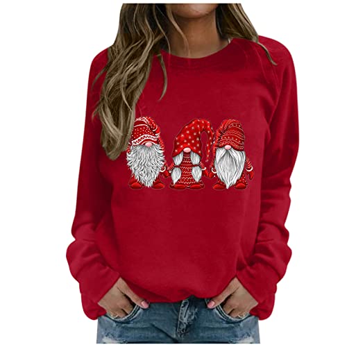 Famzuneu weihnachtspulli Damen lustig, Weihnachtspullover Damen Wichtel Lustig Weihnachten Pullover Rundhals Schön Weihnachts Sweatshirt Ugly Winter Langarmshirt Große Größen Weihnachtspulli von Famzuneu