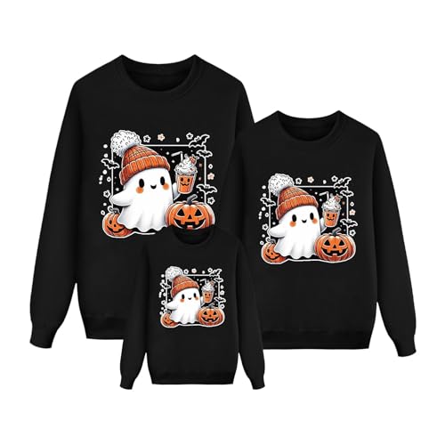 Halloween Kostüm Damen Herren Kinder Sweatshirt Ohne Kapuze Familie Set Pullover Pulli Langarm Kürbisse Geister Muster Kleidung Rundhals Langarmshirt von Famzuneu