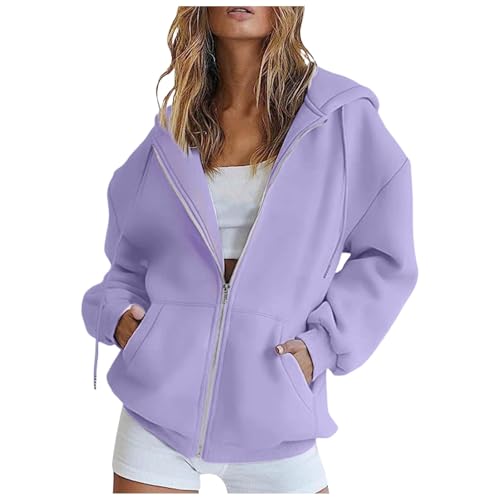 Hoodie Damen weiß Baumwolle, Sweatjacke Damen mit Kapuze Oversize Sweatshirt Jacke Zipper Hoodie Y2K Kapuzenjacke Langarm Sweatshirt Sport Style Casual Kapuzenpullover mit Reißverschluss von Famzuneu