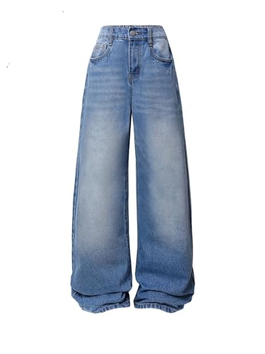 Hosen für Kinder mädchen 134-140 Jeans, Mädchen Jeans Baggy Stretch Cargohose Jogginghose Boyfriend Loose Freizeithose Denim mit Gummizug Vintage Streetwear Jean Hosen Straight Outdoorhose Jeanshosen von Famzuneu