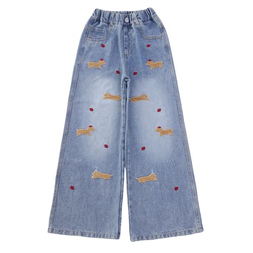 Hosen für mädchen ab 10 Jahren, Baggy Jeans Mädchen Weites Bein Jogginghose Cargohose Straight Vintage Jeanshosen Outdoorhose mit Gummizug Hip Hop Denim Jean Hosen Loose Klamotten Freizeithose von Famzuneu