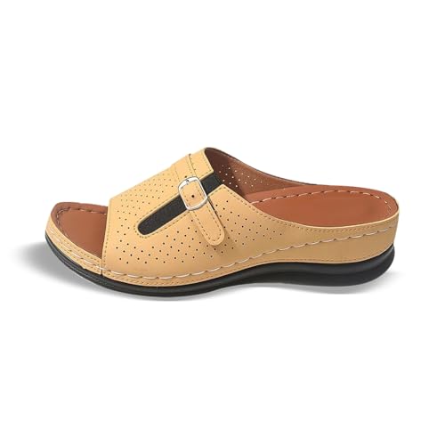 Keilsandalen Damen weiß, Clogs mit fußbett, 2025 Sommer Modische Slip-On Schuhe Leichte Be queme Slipper für Frauen Festem Verschluss Absatz, 39 von Famzuneu