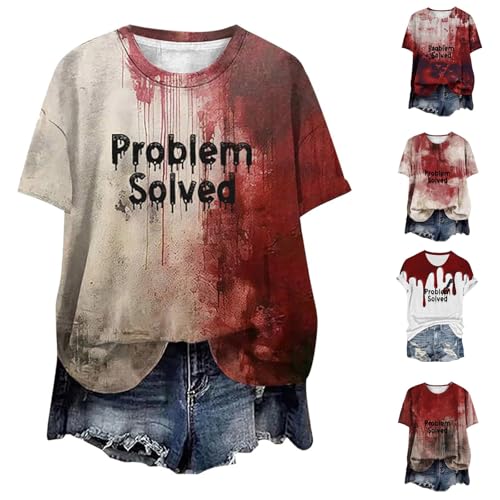 Problem Gelöst Print Halloween Tshirt Damen I'm Fine Blood Kurzarm V-Ausschnitt T Shirt mit Blutigem Bedrucktes Shirts Blut Verletzung Halloween-Kostüm Horror Leicht T-Shirt Tops Oberteil Problem Gelöst Print Halloween Tshirt Damen I'm Fine Blood Kurzarm V-Ausschnitt T Shirt mit Blutigem Bedrucktes Shirts Blut Verletzung Halloween-Kostüm Horror Leicht T-Shirt Tops Oberteil von Famzuneu