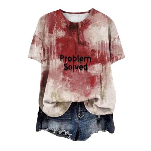 Problem Gelöst Print Halloween Tshirt Damen I'm Fine Blood Kurzarm V-Ausschnitt T Shirt mit Blutigem Bedrucktes Shirts Blut Verletzung Halloween-Kostüm Horror Leicht T-Shirt Tops Oberteil Problem Gelöst Print Halloween Tshirt Damen I'm Fine Blood Kurzarm V-Ausschnitt T Shirt mit Blutigem Bedrucktes Shirts Blut Verletzung Halloween-Kostüm Horror Leicht T-Shirt Tops Oberteil von Famzuneu