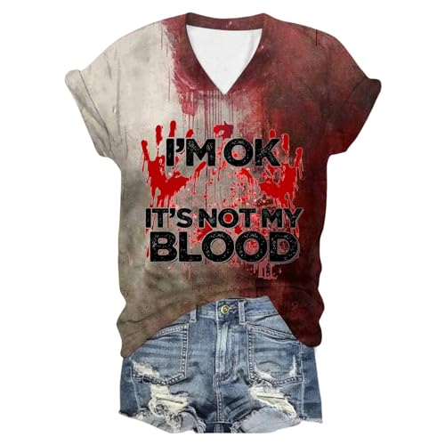 Problem Gelöst Print Halloween Tshirt Damen I'm Fine Blood Kurzarm V-Ausschnitt T Shirt mit Blutigem Bedrucktes Shirts Blut Verletzung Halloween-Kostüm Horror Leicht T-Shirt Tops Oberteil Problem Gelöst Print Halloween Tshirt Damen I'm Fine Blood Kurzarm V-Ausschnitt T Shirt mit Blutigem Bedrucktes Shirts Blut Verletzung Halloween-Kostüm Horror Leicht T-Shirt Tops Oberteil von Famzuneu