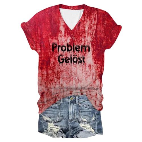 Problem Gelöst Print Halloween Tshirt Damen I'm Fine Blood Kurzarm V-Ausschnitt T Shirt mit Blutigem Bedrucktes Shirts Blut Verletzung Halloween-Kostüm Horror Leicht T-Shirt Tops Oberteil Problem Gelöst Print Halloween Tshirt Damen I'm Fine Blood Kurzarm V-Ausschnitt T Shirt mit Blutigem Bedrucktes Shirts Blut Verletzung Halloween-Kostüm Horror Leicht T-Shirt Tops Oberteil von Famzuneu