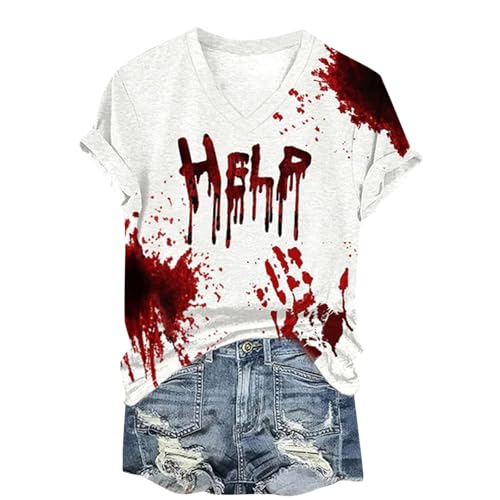 Problem Gelöst Print Halloween Tshirt Damen I'm Fine Blood Kurzarm V-Ausschnitt T Shirt mit Blutigem Bedrucktes Shirts Blut Verletzung Halloween-Kostüm Horror Leicht T-Shirt Tops Oberteil Problem Gelöst Print Halloween Tshirt Damen I'm Fine Blood Kurzarm V-Ausschnitt T Shirt mit Blutigem Bedrucktes Shirts Blut Verletzung Halloween-Kostüm Horror Leicht T-Shirt Tops Oberteil von Famzuneu