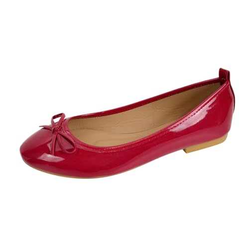 Pumps dunkelblau, Damen Ballerinas Elegant Sommer Flache Tanzschuhe Dirndl Schuhe Ballerina Bequem Sommerschuhe Weite H Trachtenschuhe zum Kleid Halbschuhe Mädchen, Rot, 40 von Famzuneu