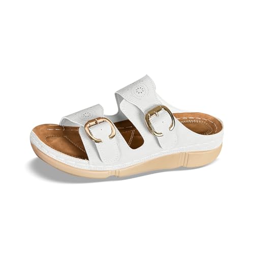 Sommerschuhe Damen 40 beige, Sandalen Sommer mit Absatz, Slipper Keilabsatz Pantoletten Somme r Hausschuhe Bequem Leicht Trendy Freizeit Strand Urlaub 2Stücke, 42 von Famzuneu