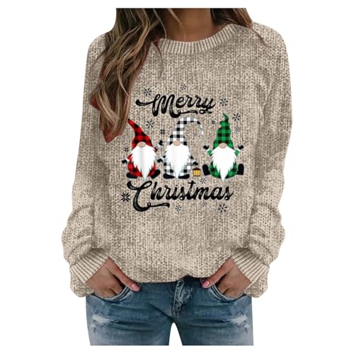 Ugly Christmas Sweater Damen, Weihnachtspullover Damen Wichtel Lustig Weihnachten Pullover Ugly Rundhals Schön Weihnachtswichtel Drucken Sweatshirt Winter Langarmshirt Große Größen Weihnachtspulli von Famzuneu