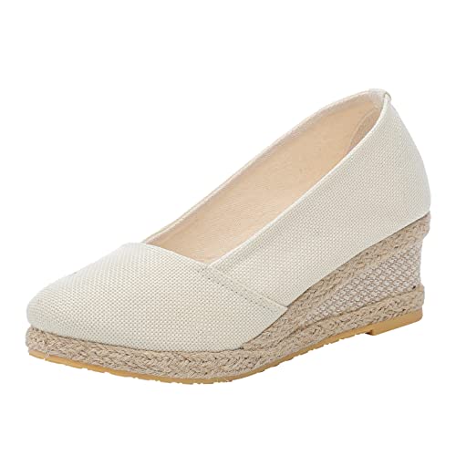 badepantoletten damen, Sandalen Vorne Geschlossen Damen Elegant Keilabsatz Espadrilles Bequem Plateau Schuhe Keilschuhe Wedges Breite Füße Keilsandalen Sandaletten Weite H Sommer Sommerschuhe Frauen von Famzuneu