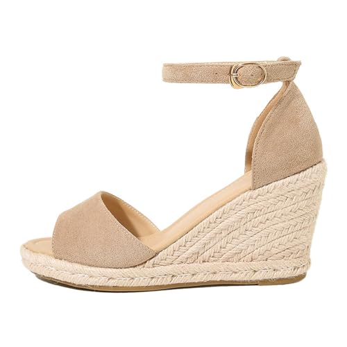 balerinaschuhe damen bequem, Keilabsatz Schuhe Damen Elegant Schwarz Espadrilles Keilschuhe Wedges Plateau Sandaletten Strandsandalen Breite Füße Sommerschuhe Sandalen Weite H Vorne Geschlossen Frauen von Famzuneu