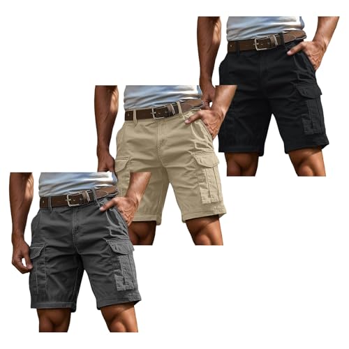 Famzuneu kurze hosen herren, 3er Pack Cargo Shorts Herren Kurz Hosen Cargohose mit Reißverschluss und Knopf Mehrere Taschen Arbeitshosen Männer Sommer Bermuda Shorts Geschnittene Outdoorhose XXL von Famzuneu