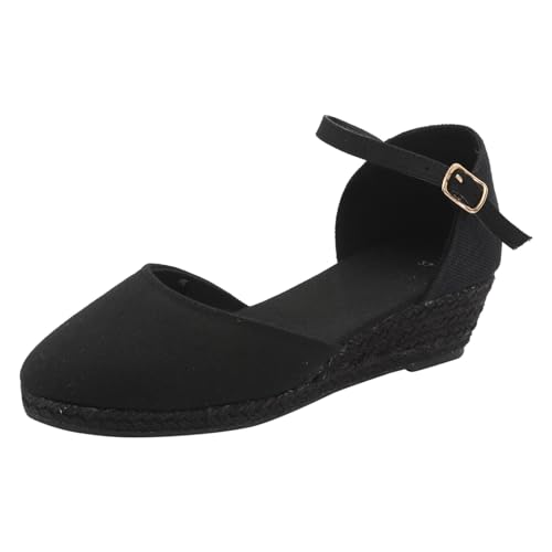 damen schuhe mit keilabsatz elegant, Espadrilles für Damen Keilabsatz Sommer Schwarz Schuhe Wedges Breite Füße Keilsandalen Keilschuhe Bequem Vorne Geschlossen Sandalen Sandaletten Boho Plateau von Famzuneu