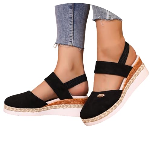 espadrilles für damen plateau leder, Sandalen Vorne Geschlossen Damen Sommer Absatz Schwarz Espadrilles Wedges Keilabsatz Sandaletten Keilschuhe Plateau Keilsandalen Sommerschuhe Weite H Bequem von Famzuneu