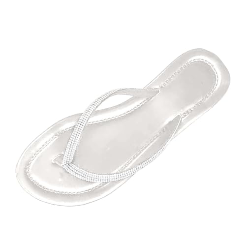 flip Flops Damen 40 breit, Flip Flops Damen Weiß Glitzer Strand Schuhe Flipflops Sommer Outdoor Zehensandalen Beach Pool Strass Sandalen Zehentrenner Elegant Strasssteine Sommerschuhe Sandaletten von Famzuneu