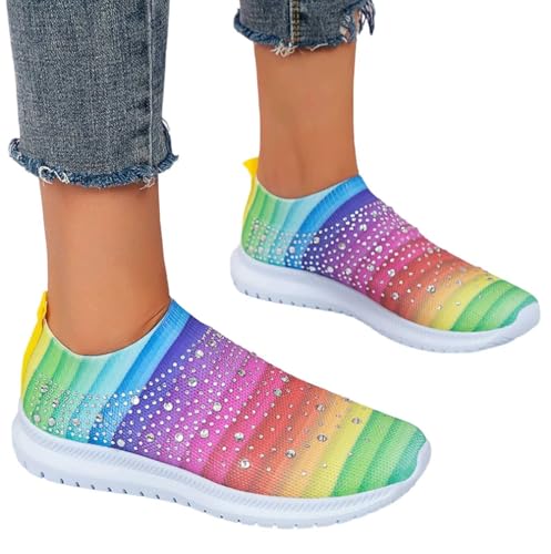 glitzer sneaker damen, Glitzer Sneaker Damen Mesh Sportschuhe Turnschuhe mit Strass Atmungsaktiv Mode Laufschuhe Fitness Running Slip On Joggingschuhe Frauen Outdoor Walkingschuhe Mehrfarbig 37 von Famzuneu