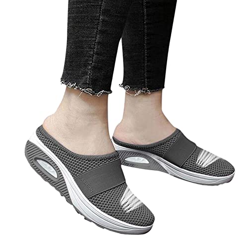 hausschuhe damen sommer, Orthopädische Schuhe Damen Sommer Air Cushion Slip On Hausschuhe Luftkissen Sandalen Mesh Atmungsaktiv Walkingschuhe Diabetiker Orthoback Schuhe Freizeit Leicht Dunkelgrau 41 von Famzuneu