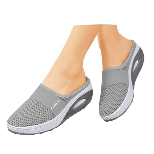 orthopädische schuhe, Orthopädische Schuhe Damen Sommer Air Cushion Slip On Hausschuhe Luftkissen Sandalen Mesh Atmungsaktiv Walkingschuhe Diabetiker Orthoback Schuhe Freizeit Leicht Hellgrau 38 von Famzuneu