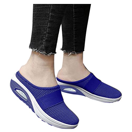 orthopädische schuhe hallux valgus schuhe damen sandalen leder, Orthopädische Damen Sommer Air Cushion Slip On Hausschuhe Luftkissen Sandalen Mesh Atmungsaktiv Walkingschuhe Diabetiker Blau 40 von Famzuneu