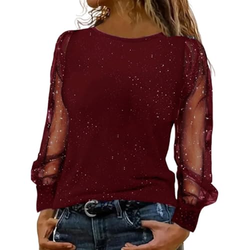 pailletten oberteil damen jacke, Festliche Oberteile Damen Glitzer Silber Große Größen Elegant Sexy Silvester Outfit Pailletten Oberteil Karneval Kostüm Langarm Party Outfit Bluse Pullover mit Glitzer von Famzuneu