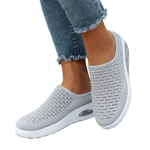 schlüpfschuhe für damen, Orthopädische Schuhe Damen Sommer Air Cushion Slip On Hausschuhe Luftkissen Sandalen Mesh Atmungsaktiv Walkingschuhe Diabetiker Orthoback Schuhe Freizeit Leicht Grau 39 von Famzuneu
