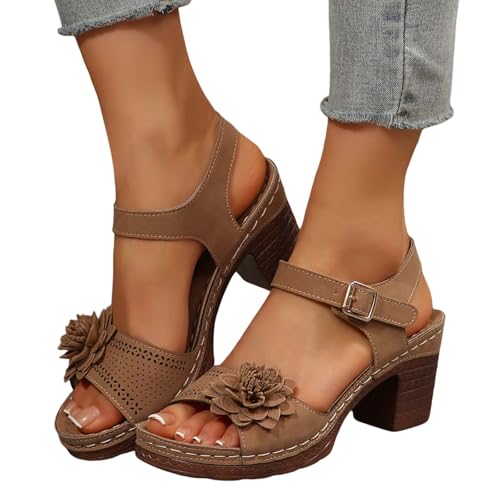 sommerschuhe damen bequem, Sandalen Damen mit Absatz Elegant Sommerschuhe mit Blumen Breite Füße Sandaletten Bequem Offene Zeh Schuhe Damensandalen Festliche Damenschuhe Sommer Hausschuhe, Braun, 39 sommerschuhe damen bequem, Sandalen Damen mit Absatz Elegant Sommerschuhe mit Blumen Breite Füße Sandaletten Bequem Offene Zeh Schuhe Damensandalen Festliche Damenschuhe Sommer Hausschuhe, Braun, 39 von Famzuneu