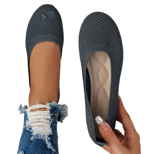 sommerschuhe damen bequem sandalen, Damen Ballerinas Weite H Sportliche Dirndl Schuhe Elegant Flache Trachtenschuhe Sommerschuhe Weiche Sommer Ballettschuhe zum Kleid Barfußschuhe Mädchen, Grau 2, 37 von Famzuneu