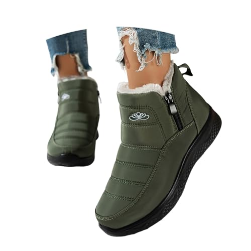stiefeletten damen, Winterschuhe Damen Gefüttert Boots Winter Warme Knöchelstiefel Schneeboots Wasserdicht Stiefeletten Winterstiefel Bequem Outdoor Reißverschluss Schlupfstiefel Armeegrün 38 von Famzuneu