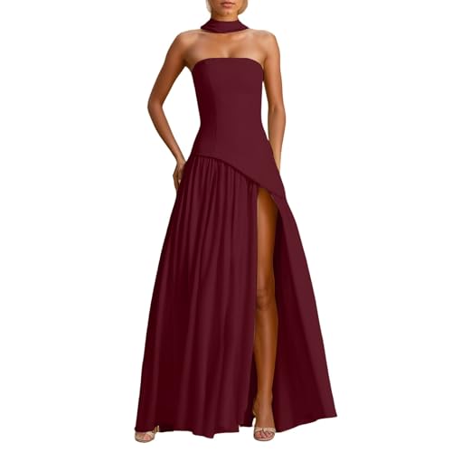 strandkleid damen lang bandeau, kleider knielang damen, Sommerkleid Damen Abendkleid Elegantes Trägerloses Kleid für Hochzeiten Partys Cocktailabende Formelle Veranstaltungen Frühling Sommer Reine von Famzuneu